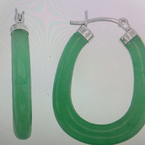 Jewelry - Jadeite silver hoop earrings saddle backings approximately 17/16” L x 3/16 W